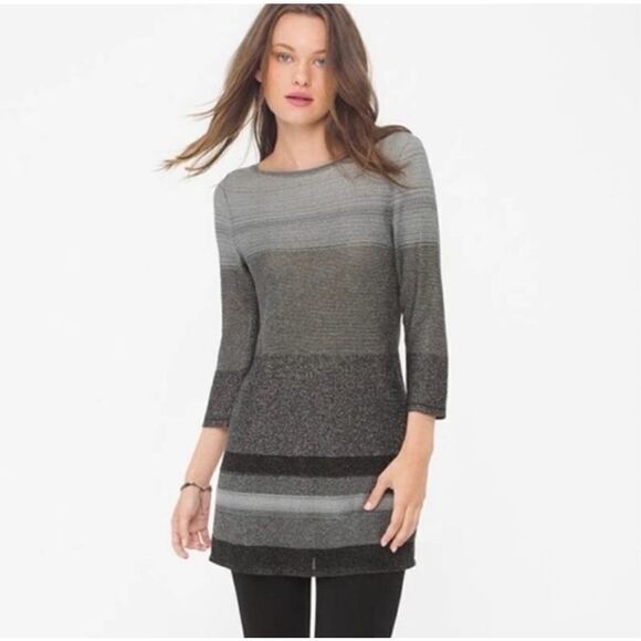 White House black market Shimmering Metallic Ombre Black Silver Tunic Top sz XS - Picture 1 of 7
